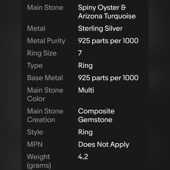 GENUINE Spiny Oyster & Arizona Turquoise 925 Silver Ring Jewelry s.7 - Picture 10 of 11